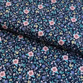 Bavlnená látka Flowers Tara navy design B digital print