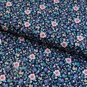 Katoenen stof Flowers Tara navy design B digital print