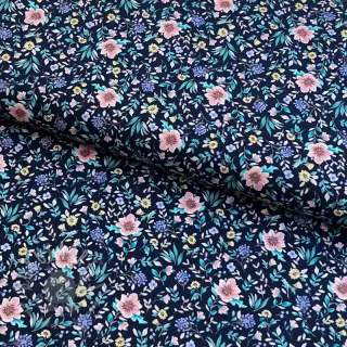 Katoenen stof Flowers Tara navy design B digital print
