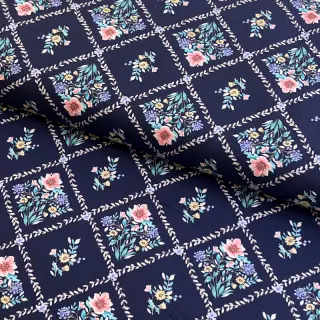 Bavlnená látka Flowers Tara navy design A digital print
