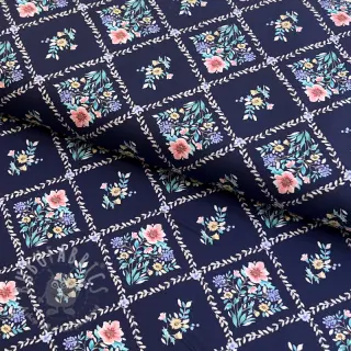 Katoenen stof Flowers Tara navy design En digital print