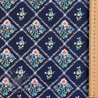 Katoenen stof Flowers Tara navy design En digital print