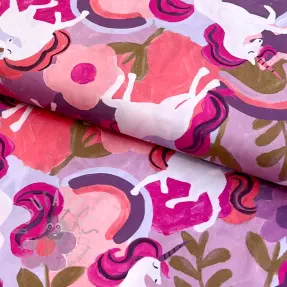 Katoenen stof Unicorns mauve digital print