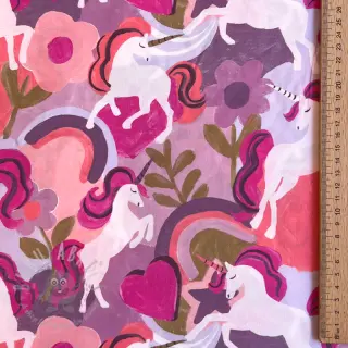 Katoenen stof Unicorns mauve digital print