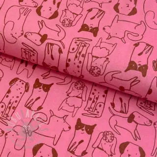 Katoenen stof FLANNEL Dogs pink
