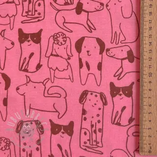 Katoenen stof FLANNEL Dogs pink