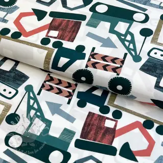 Katoenen stof Vehicles off white digital print
