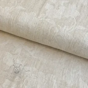 Katoenen stof met linnen JACQUARD Flowers natural