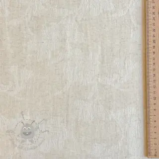 Katoenen stof met linnen JACQUARD Flowers natural