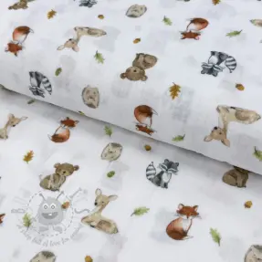 Dubbelgaas/mousseline Forest animals white digital print