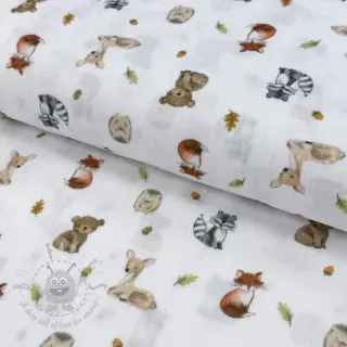 Dubbelgaas/mousseline Forest animals white digital print