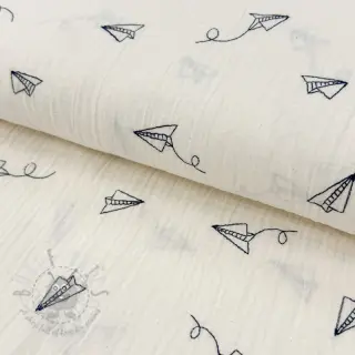 Dubbelgaas/mousseline EMBROIDERY Paper plane natural