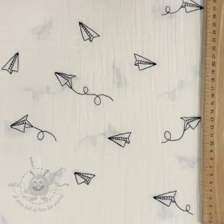 Dubbelgaas/mousseline EMBROIDERY Paper plane natural