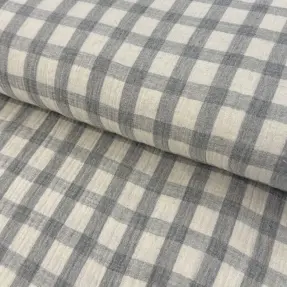 Dvojitá gázovina/mušelín LINEN YARN DYED Checks grey natural