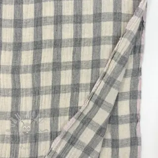 Dubbelgaas/mousseline LINEN YARN DYED Checks grey natural