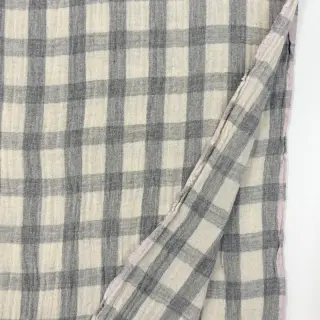 Dvojitá gázovina/mušelín LINEN YARN DYED Checks grey natural