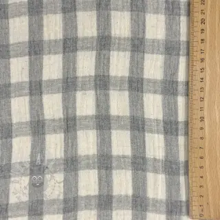 Dubbelgaas/mousseline LINEN YARN DYED Checks grey natural