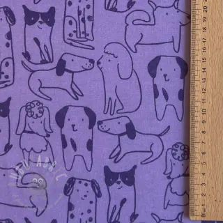 Katoenen stof FLANNEL Dogs purple