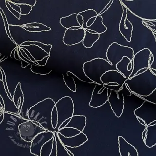 Viscose met linnen EMBROIDERY Flower Danielle navy