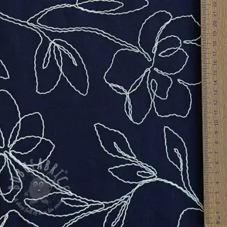 Viscose met linnen EMBROIDERY Flower Danielle navy