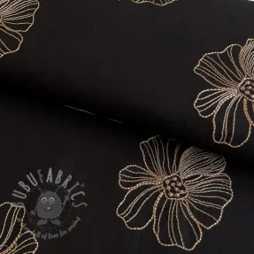 Viscose met linnen EMBROIDERY Flower Maya black