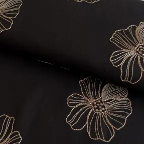 Viskóza s ľanom EMBROIDERY Flower Maya black