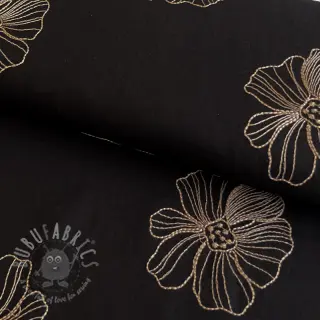 Viscose met linnen EMBROIDERY Flower Maya black