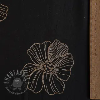 Viscose met linnen EMBROIDERY Flower Maya black
