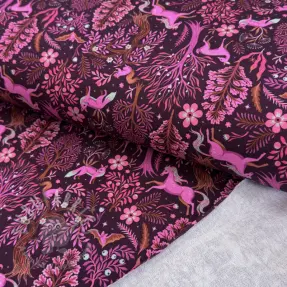 Sweaterstof Forest animals bordeaux digital print