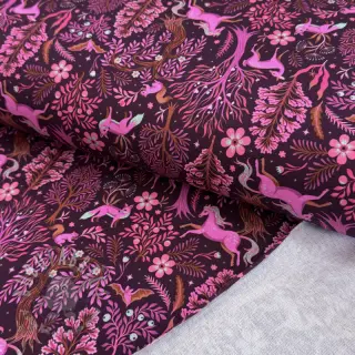 Sweaterstof Forest animals bordeaux digital print