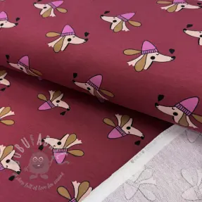 Sweaterstof Dogs and hearts red