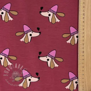 Sweaterstof Dogs and hearts red