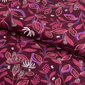 Katoenen stof Leaves bordeaux digital print