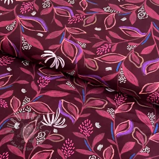 Katoenen stof Leaves bordeaux digital print