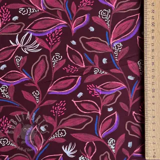 Katoenen stof Leaves bordeaux digital print