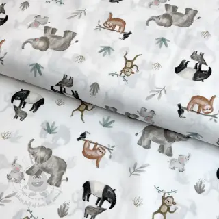 Katoenen stof Safari off white digital print