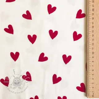 Katoenen stof FLANNEL Hearts off white
