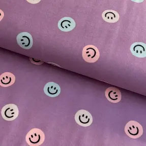 Bavlnená látka FLANNEL Happy faces lavender