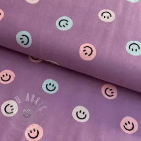 Katoenen stof FLANNEL Happy faces lavender