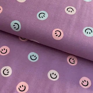 Bavlnená látka FLANNEL Happy faces lavender