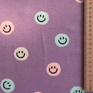 Bavlnená látka FLANNEL Happy faces lavender