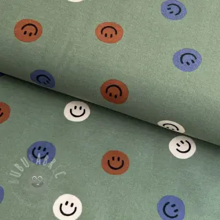 Katoenen stof FLANNEL Happy faces army green