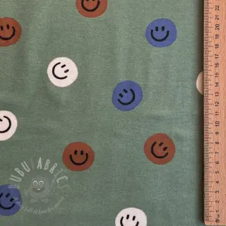Katoenen stof FLANNEL Happy faces army green