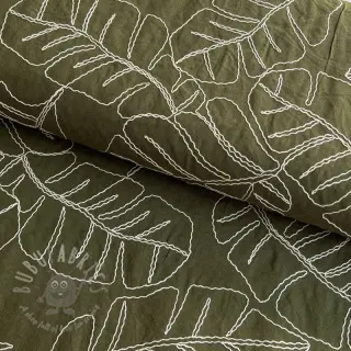 Viscose met linnen EMBROIDERY Leaves forest green