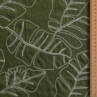 Viscose met linnen EMBROIDERY Leaves forest green