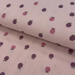 Dvojitá gázovina/mušelín Fruits apple soft rose