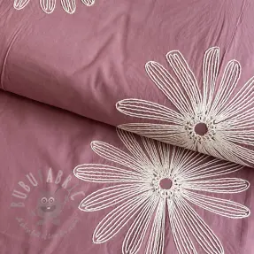 Katoenen stof EMBROIDERY Flowie mauve