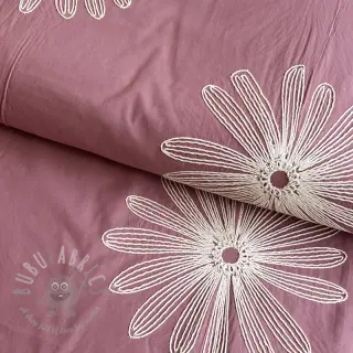 Katoenen stof EMBROIDERY Flowie mauve
