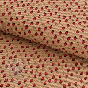 Ribfluweel STRETCH Little strawberries sand