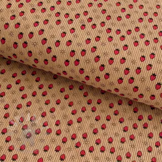 Ribfluweel STRETCH Little strawberries sand